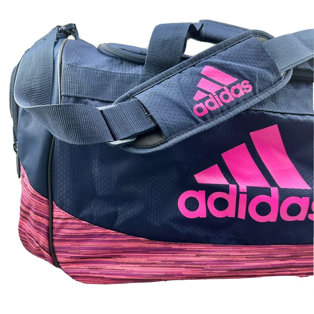 Adidas Defender II Duffel Bag Small Gym Sports Travel Carry On Navy Blue Pink